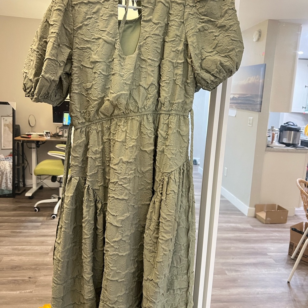 Moon River Textured Olive Green Dress